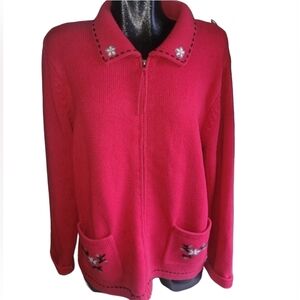 Vintage 90's Northern Reflections Red Embroidered Cardigan Sweater XL